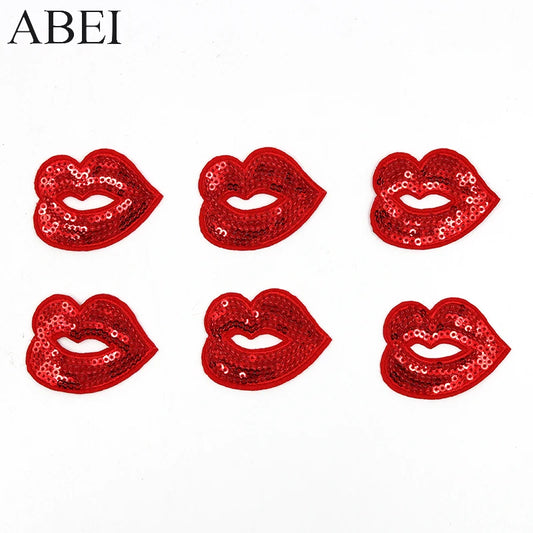 10pcs/lot Sequined Mouth Patches DIY Embroidery Iron On Lip Appliqued Garment Stickers Decoration Jeans Bags Shoes Motif Badge