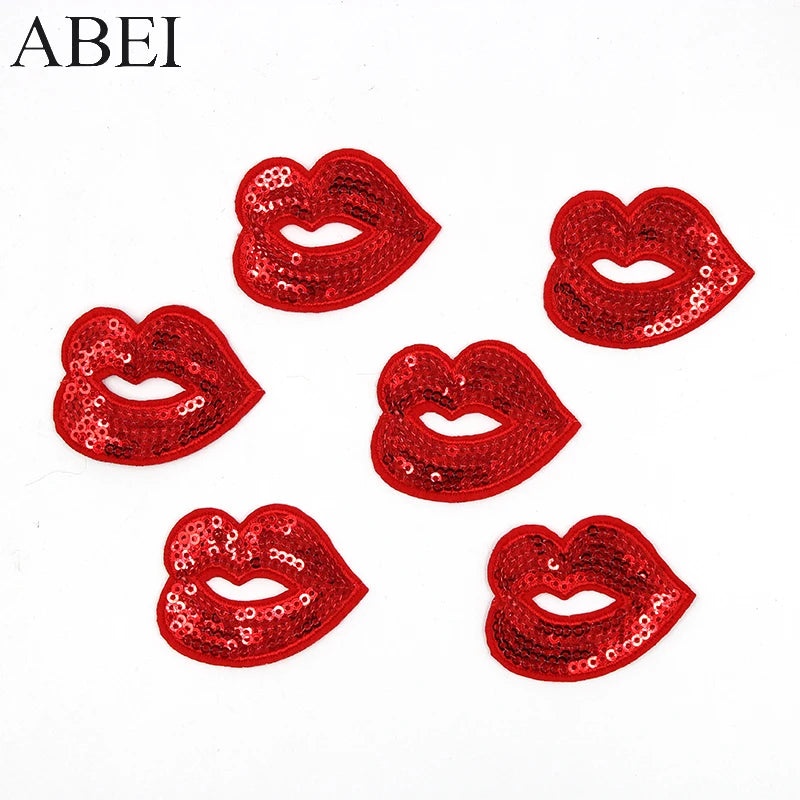 10pcs/lot Sequined Mouth Patches DIY Embroidery Iron On Lip Appliqued Garment Stickers Decoration Jeans Bags Shoes Motif Badge