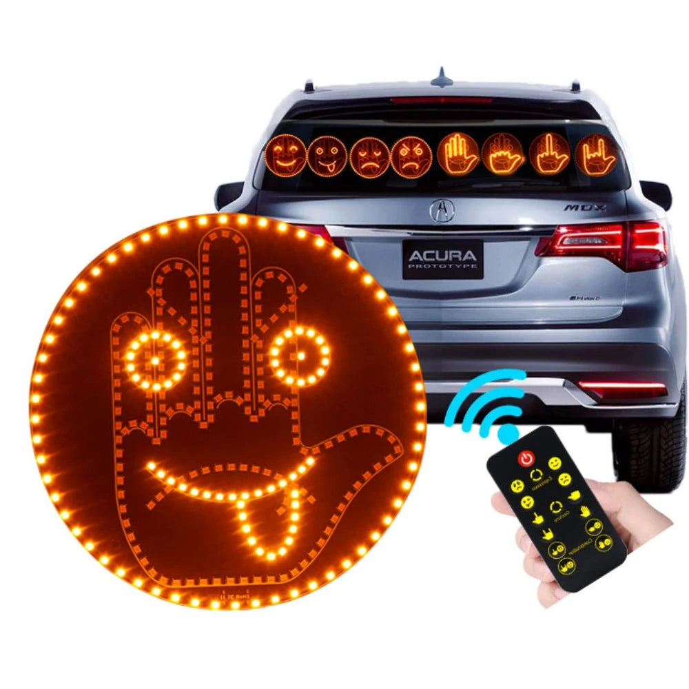 1 panneau d'affichage de pare-brise arrière de voiture à LED Expression Fun Gesture, panneau de message émoticône lumineux rond avec télécommande