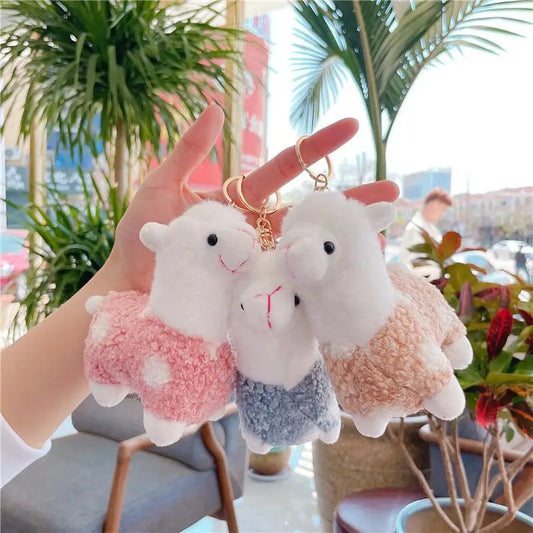 1pcs Soft Cotton Standing Alpaca Toys Stuffed Plush Doll Key Chain Animals Keychains Women Bags Cute Creative Gifts