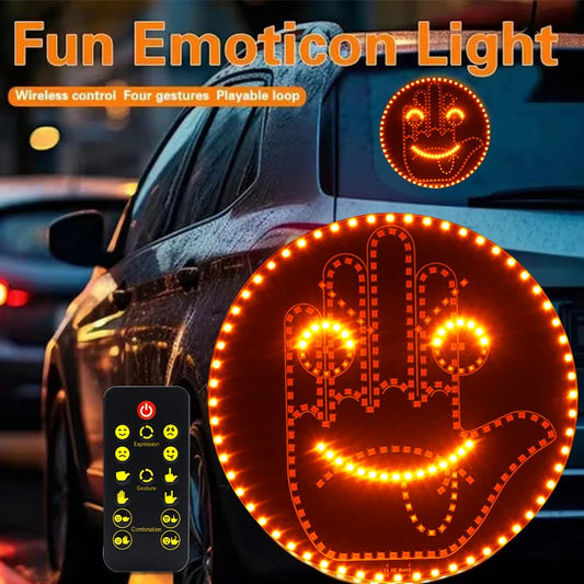 1 panneau d'affichage de pare-brise arrière de voiture à LED Expression Fun Gesture, panneau de message émoticône lumineux rond avec télécommande